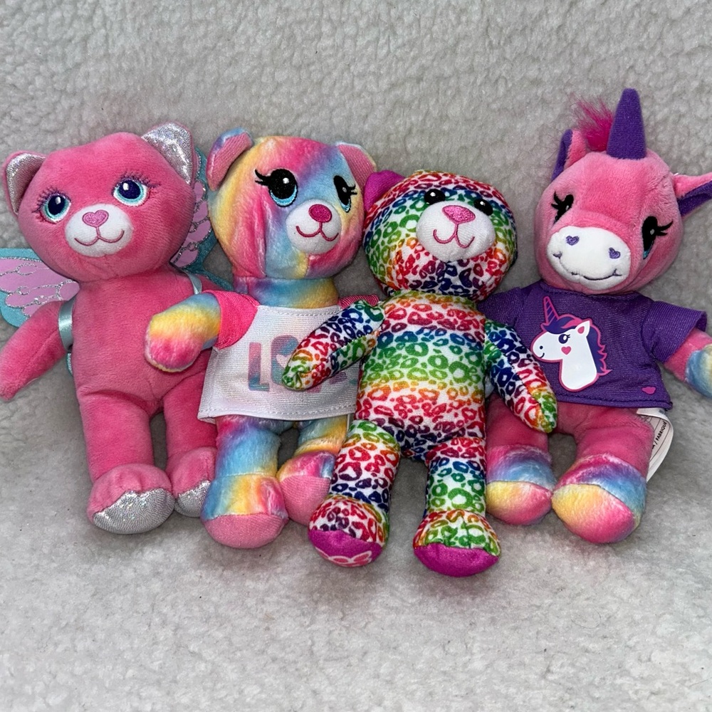 Build-A-Bear Workshop 7" Lot of 4 cats & unicorn pink cheetah plush